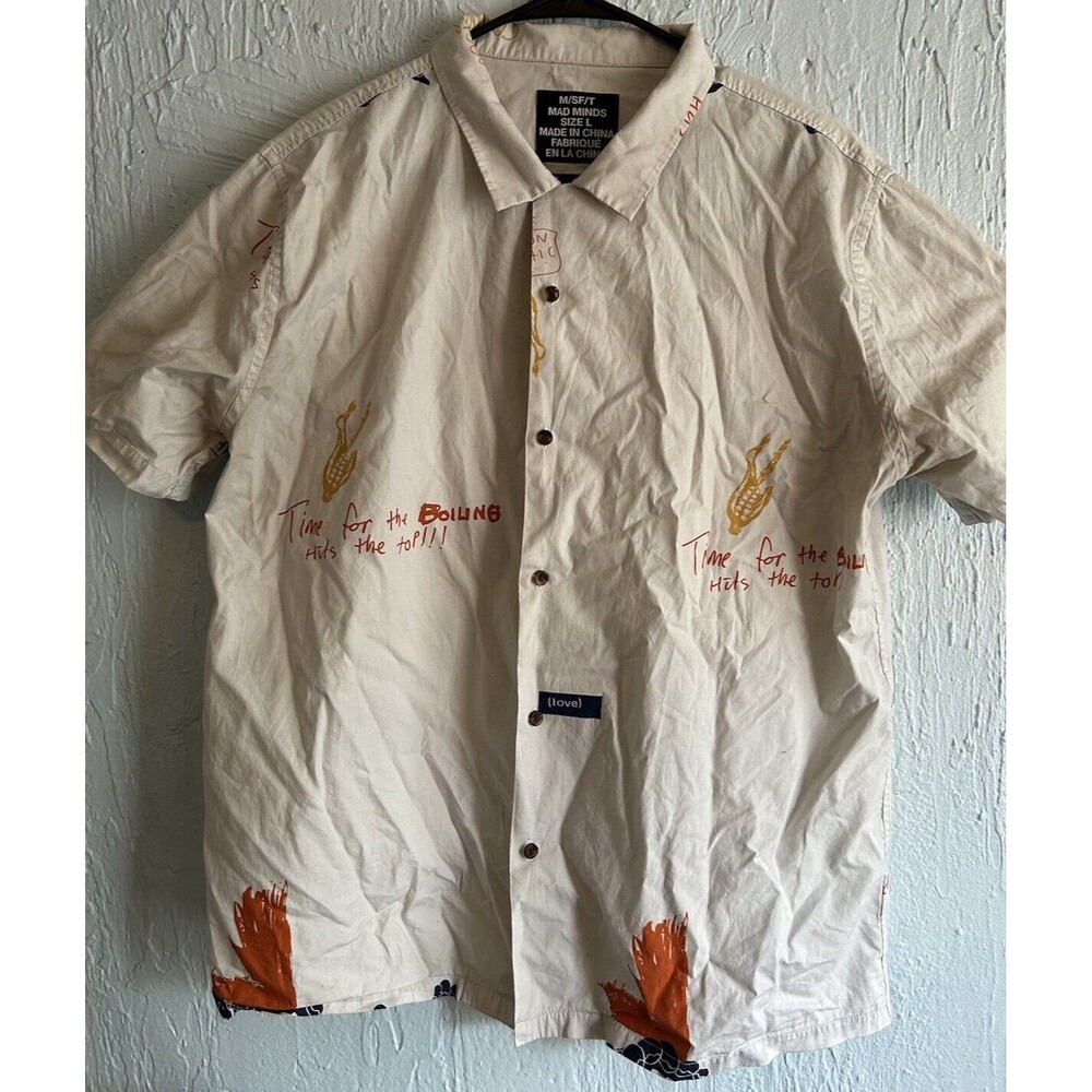 MISFIT M/SF/T Mens Size Large White Mad Minds Short Sleeve Shirt Surf Skate